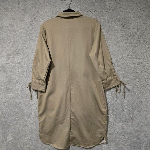 Linea Louis Dell'Olio Midi Shirt Dress Sz M Lace Up‎ Sleeve Pockets Office Siren - Picture 6 of 10